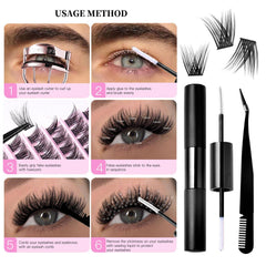 DIY Eyelash Extension Kit with Lash Clusters Glue Tweezers