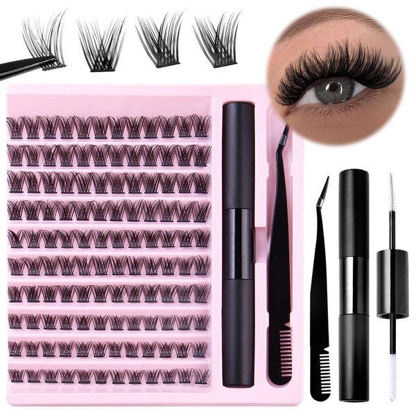 DIY Eyelash Extension Kit with Lash Clusters Glue Tweezers