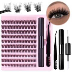 DIY Eyelash Extension Kit with Lash Clusters Glue Tweezers