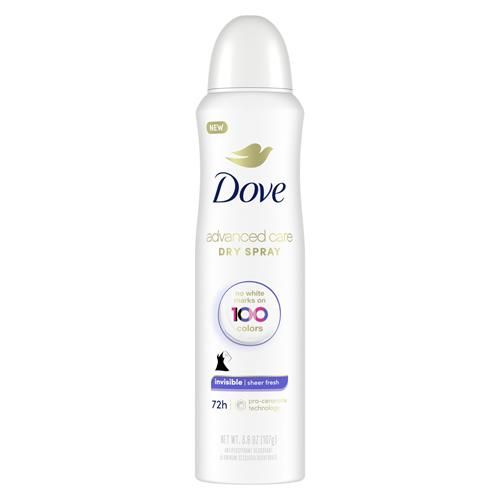 Dove Womens Deo Advanced Care Invisible Dry Spray Antiperspirant Deodorant No White Marks On 100 Colors Sheer Fresh 48-Hour Sweat And Odor Protecting Deodorant For Women 3.8 Oz, (Pack Of 1) - Pac