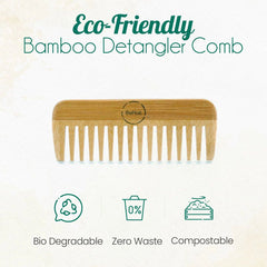 Bamboo Hair Comb 100 Percent Natural Wooden Detangler For Men Women Scalp Care