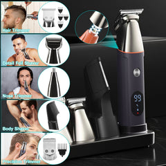 All In One Beard Trimmer for Men With 5 Trimmer Heads IPX5 Waterproof Electric Razor For Face Nose Body Beard Cordless Hair Shaver Clipper Grooming Ki